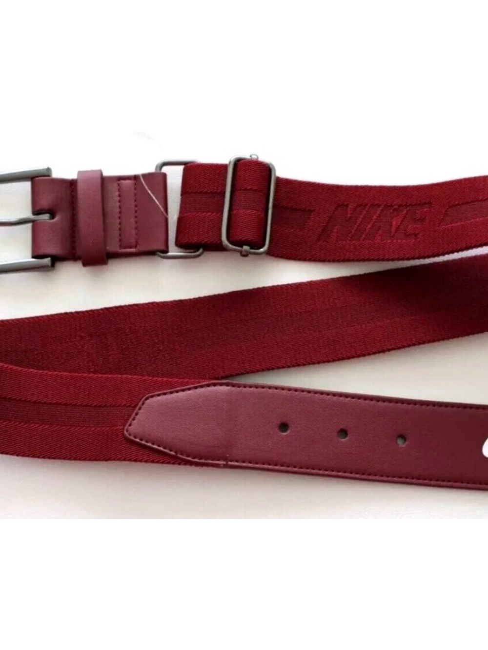 Nike Men's Maroon Webbed Belt with Leather Trim